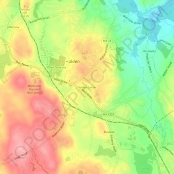 Mapa topográfico Holden Center, altitud, relieve