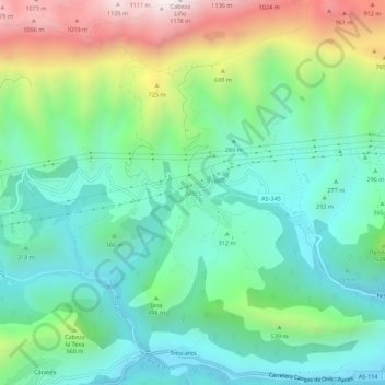 Mapa topográfico Alles, altitud, relieve