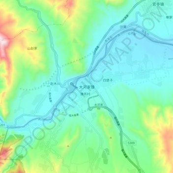 Mapa topográfico 大河家镇, altitud, relieve