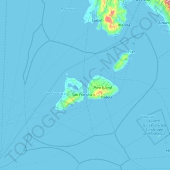 Mapa topográfico Camotes Islands, altitud, relieve