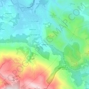 Mapa topográfico Aldagarai, altitud, relieve