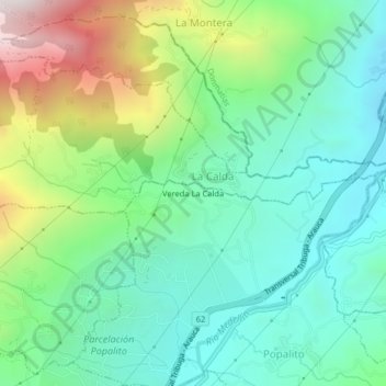 Mapa topográfico Vereda La Calda, altitud, relieve