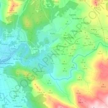 Mapa topográfico Carantoña, altitud, relieve