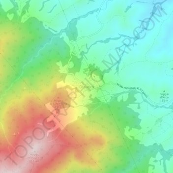 Mapa topográfico Orciatico, altitud, relieve