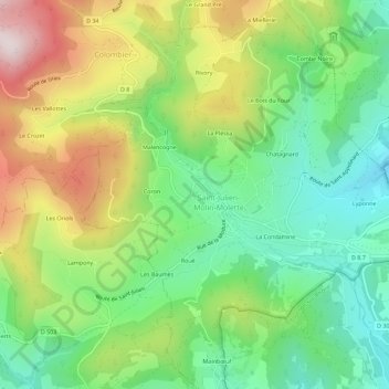 Mapa topográfico Drevard, altitud, relieve