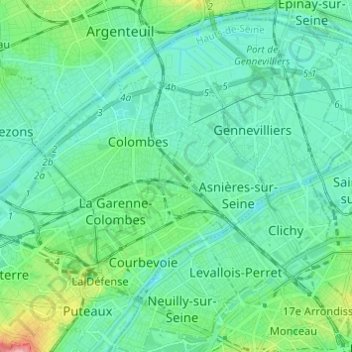 Mapa topográfico Bois-Colombes, altitud, relieve