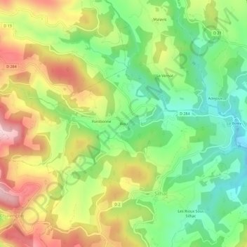 Mapa topográfico Riou, altitud, relieve