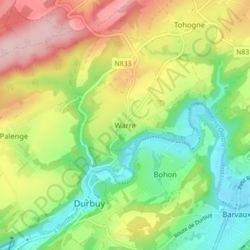 Mapa topográfico Warre, altitud, relieve
