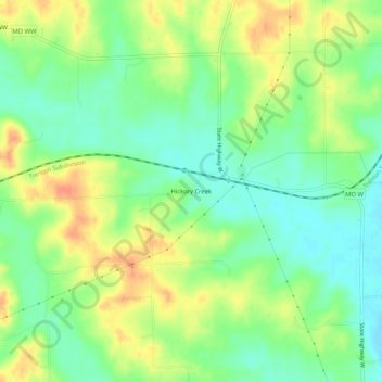 Mapa topográfico Hickory Creek, altitud, relieve