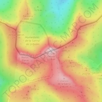 Mapa topográfico Pico de Urbión, altitud, relieve
