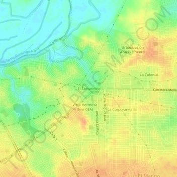 Mapa topográfico El Tamarindo, altitud, relieve