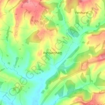 Mapa topográfico Ashburnham, altitud, relieve