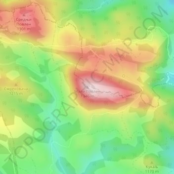 Mapa topográfico Mali Povlen, altitud, relieve