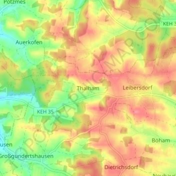 Mapa topográfico Thalham, altitud, relieve