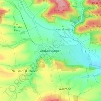 Mapa topográfico Großbodungen, altitud, relieve