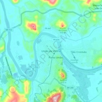 Mapa topográfico União da Vitória, altitud, relieve