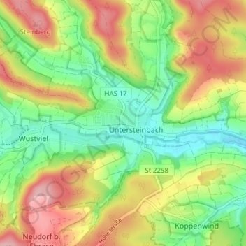 Mapa topográfico Rauhenebrach, altitud, relieve
