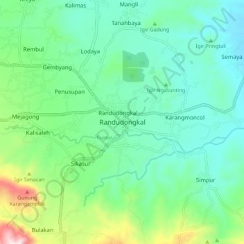 Mapa topográfico Randudongkal, altitud, relieve