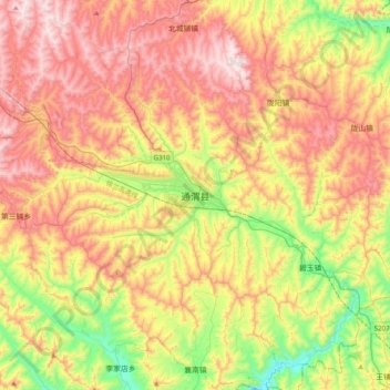 Mapa topográfico 通渭县, altitud, relieve