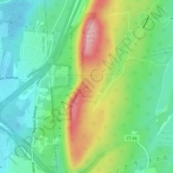Mapa topográfico Camels Hump, altitud, relieve