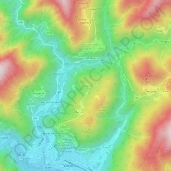 Mapa topográfico Verzimo, altitud, relieve