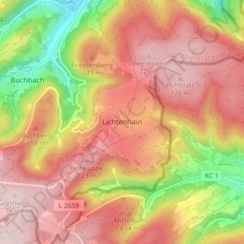 Mapa topográfico Lichtenhain, altitud, relieve