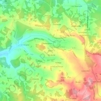 Mapa topográfico Royere, altitud, relieve