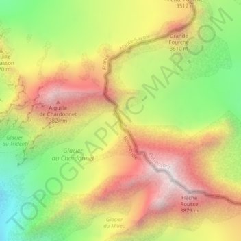 Mapa topográfico Col du Chardonnet, altitud, relieve