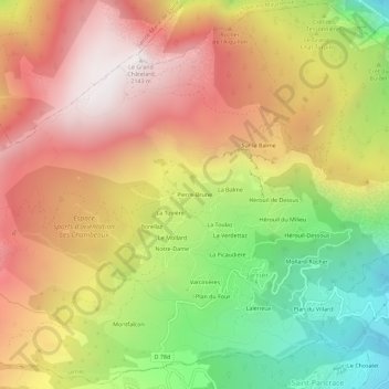 Mapa topográfico Pierre-Brune, altitud, relieve