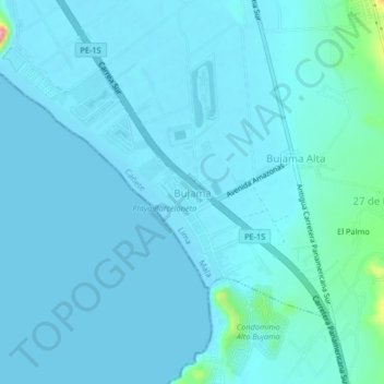 Mapa topográfico Bujama, altitud, relieve