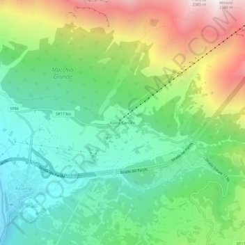Mapa topográfico Fonte Cerreto, altitud, relieve