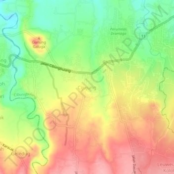 Mapa topográfico Cijujung, altitud, relieve
