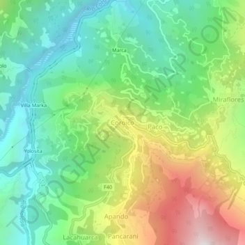 Mapa topográfico Coroico, altitud, relieve