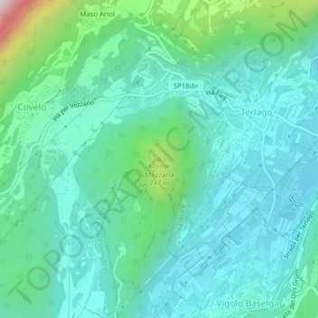 Mapa topográfico Monte Mezzana, altitud, relieve