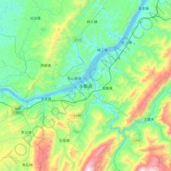 Mapa topográfico 丰都县, altitud, relieve