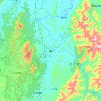 Mapa topográfico 江华县, altitud, relieve