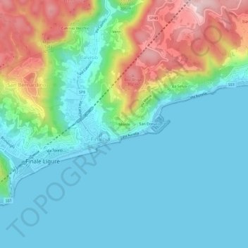 Mapa topográfico Monte, altitud, relieve