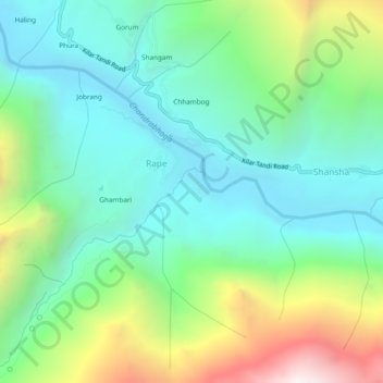 Mapa topográfico Rashil, altitud, relieve