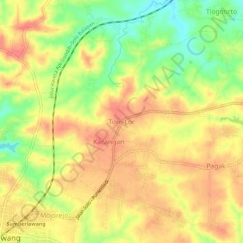 Mapa topográfico Toro Lor, altitud, relieve