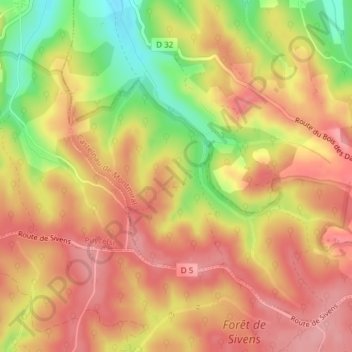 Mapa topográfico Sivens, altitud, relieve
