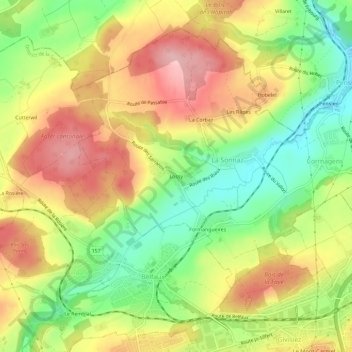 Mapa topográfico Lossy, altitud, relieve