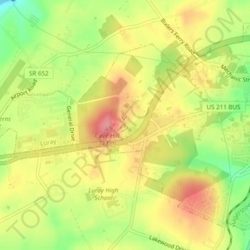 Mapa topográfico Luray Caverns, altitud, relieve