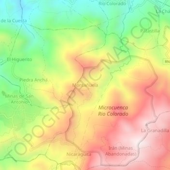 Mapa topográfico Montañuela, altitud, relieve