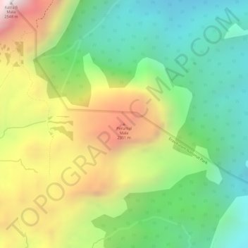 Mapa topográfico Perumal Mala, altitud, relieve