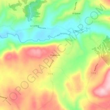 Mapa topográfico Chaquihuán, altitud, relieve