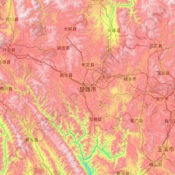 Mapa topográfico 楚雄州, altitud, relieve