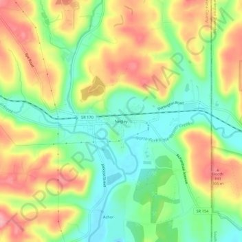 Mapa topográfico Negley, altitud, relieve
