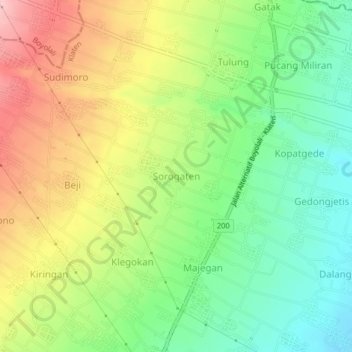 Mapa topográfico Sorogaten, altitud, relieve