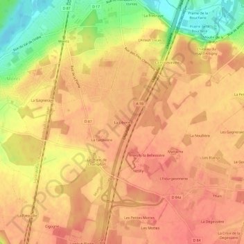 Mapa topográfico La Liborie, altitud, relieve
