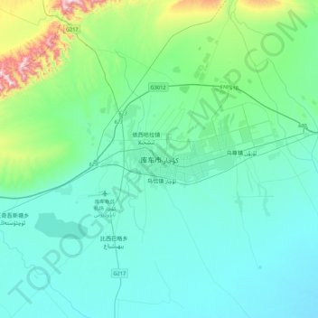 Mapa topográfico 库车市, altitud, relieve